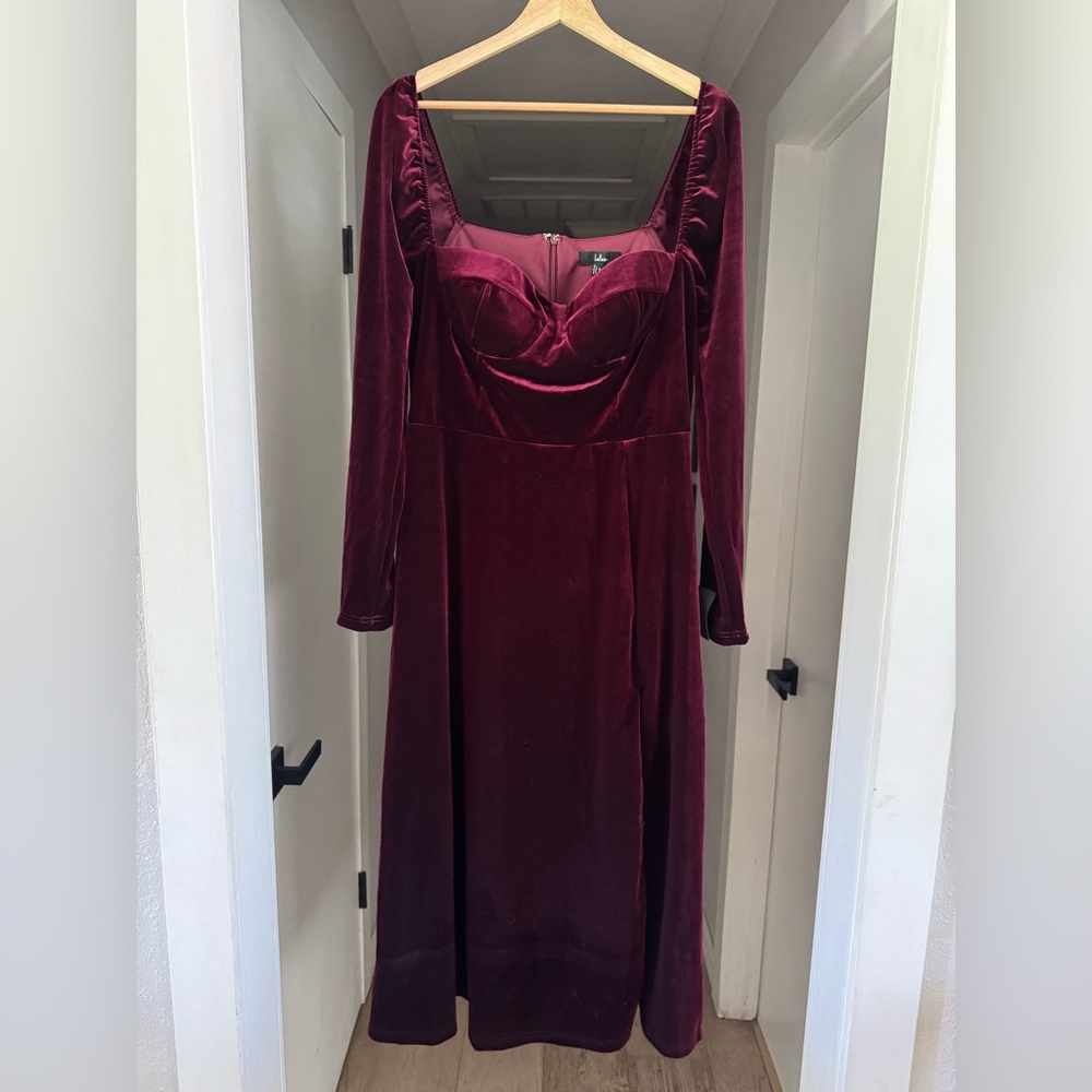 NWT | Lulus | Precious Impression Burgundy Velvet Bustier Midi Dress | Sz XL - Picture 5 of 9